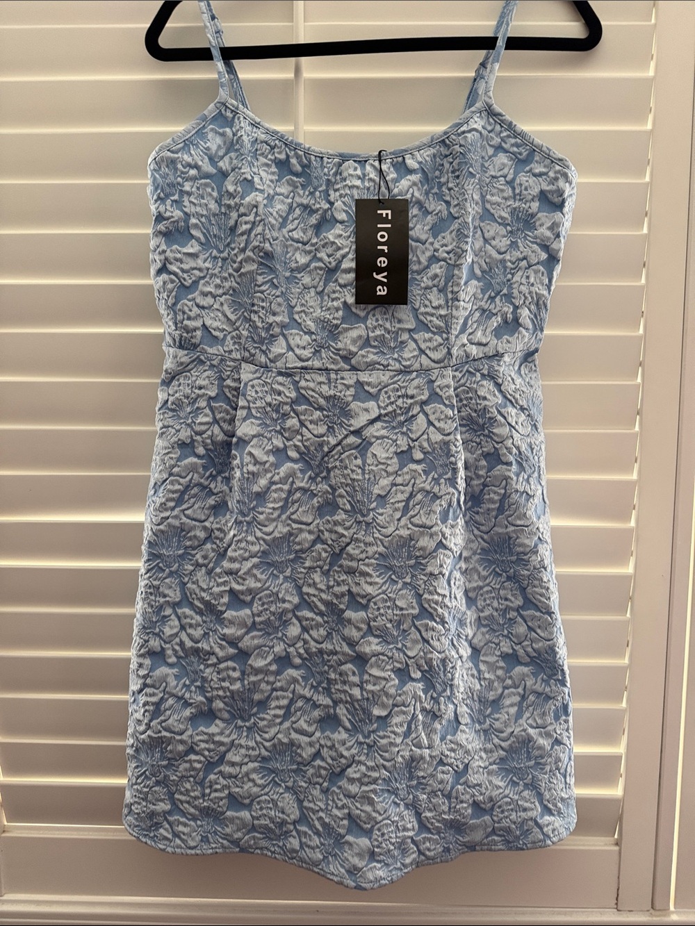 Floreya Light Blue Textured Floral Mini Dress